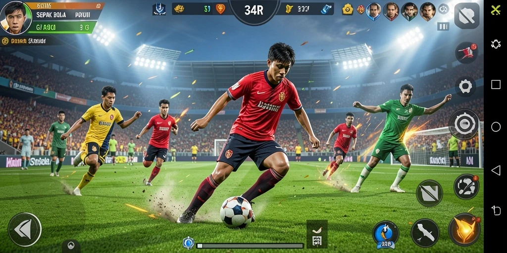 Tampilan gameplay 34R dengan aksi mendebarkan di lapangan.