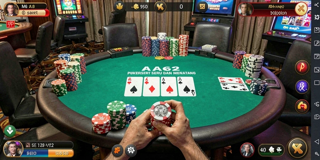 Tampilan gameplay menegangkan dalam permainan Poker AA62.