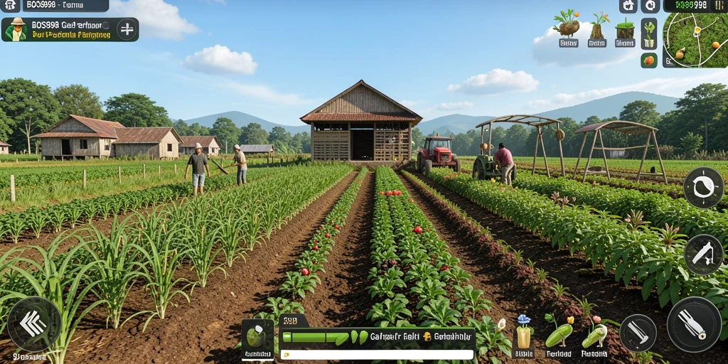 Tampilan gameplay <strong>BOS898</strong> yang menampilkan aktivitas bertani yang seru.