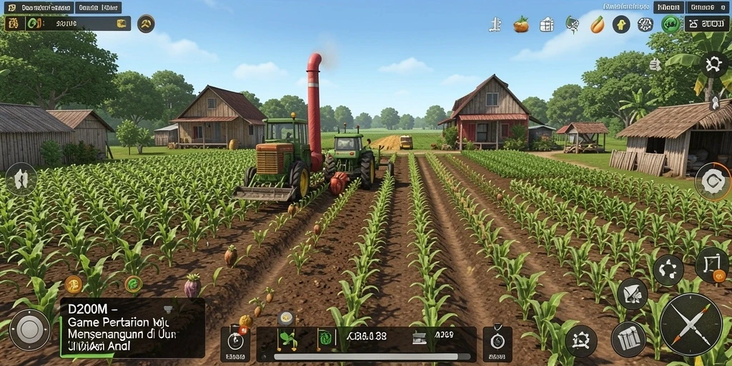 Screenshot D200M menampilkan visualisasi indah dari lahan pertanian yang subur.