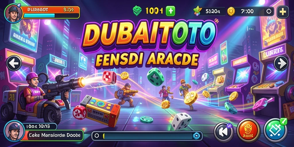 Screenshot DUBAITOTO menunjukkan karakter yang beraksi di tengah permainan Arcade yang seru.