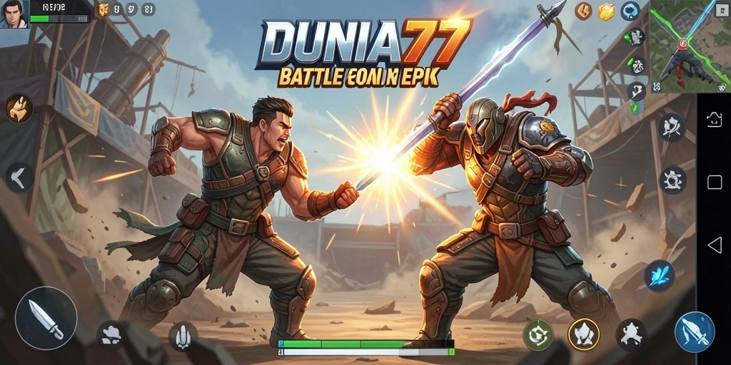 Gameplay seru dalam DUNIA77 dengan aksi Battle Royale yang mendebarkan.