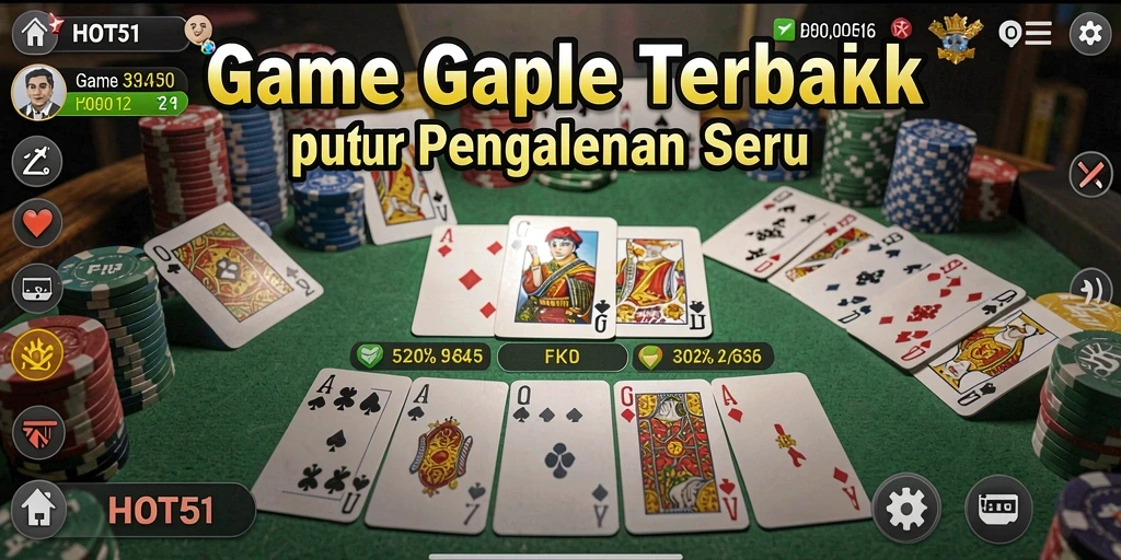 Screenshot gameplay HOT51 menunjukkan keseruan bermain Gaple secara online.