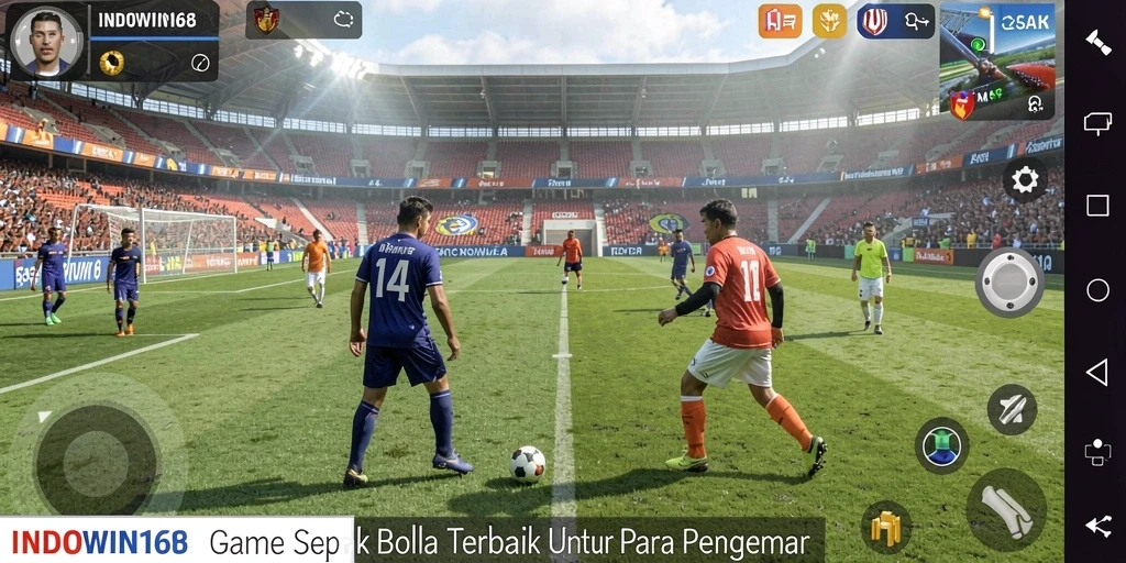 Tampilan menegangkan dalam gameplay sepak bola INDOWIN168.