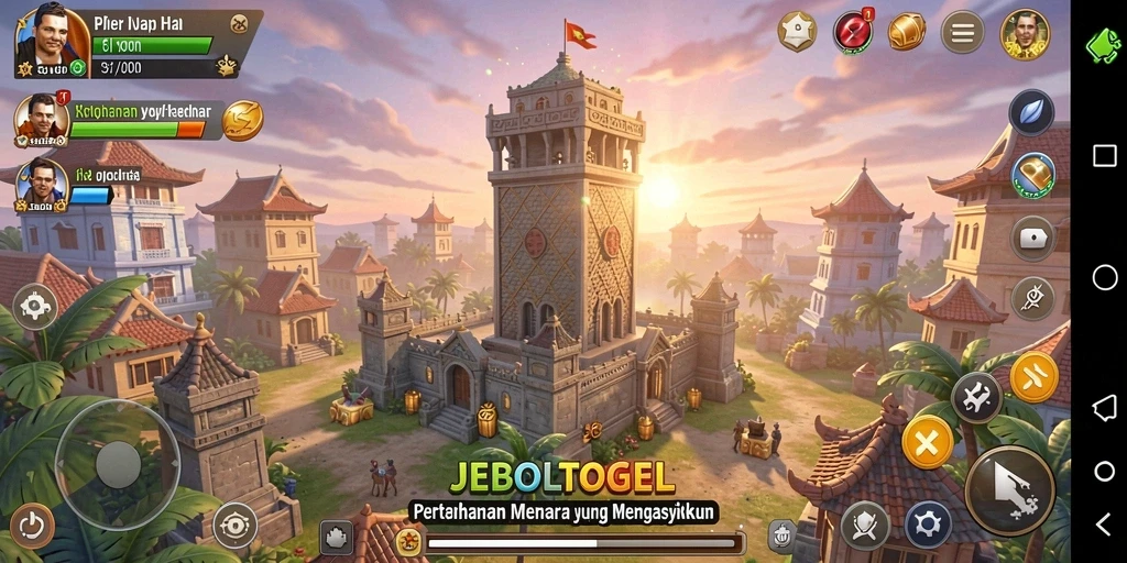 Tampilan gameplay <strong>JEBOLTOGEL</strong> menampilkan menara dan strategi serangan musuh.