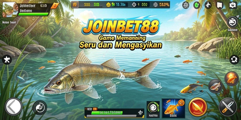 Screenshot utama JOINBET88 menampilkan pemain menangkap ikan di lautan yang luas.