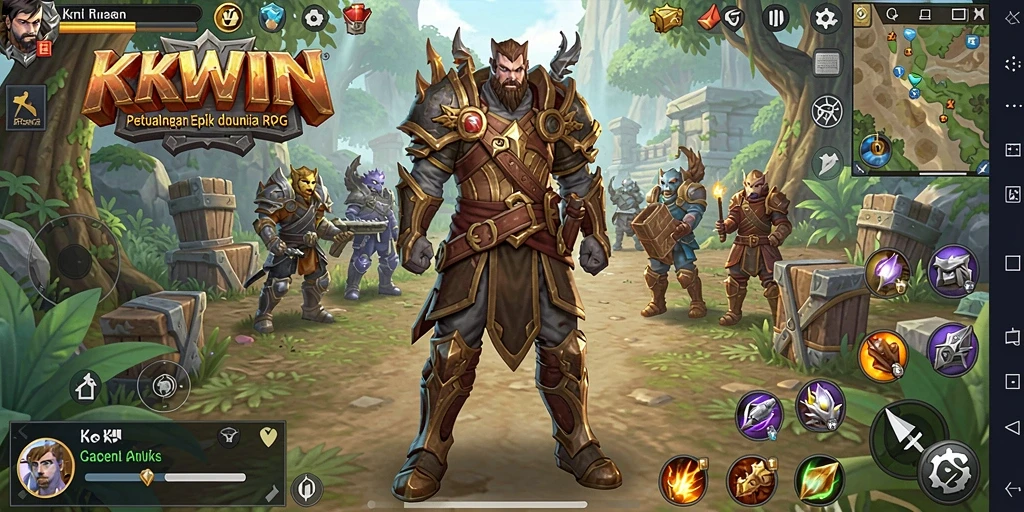 Tangkapan layar gameplay KKWIN menampilkan aksi seru di dunia fantasi.