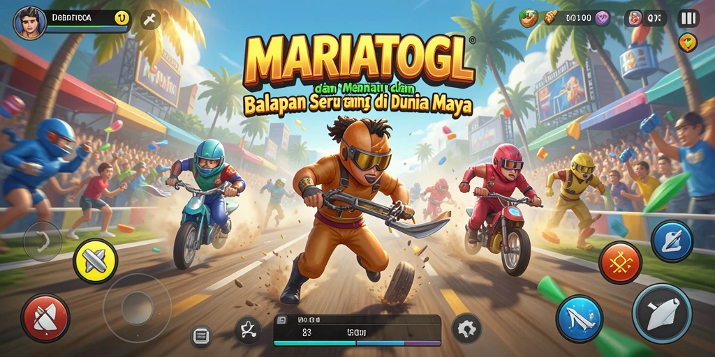 Screenshot gameplay MARIATOGL menampilkan mobil balap di lintasan yang menantang.