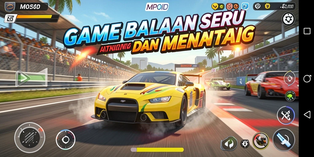 Screenshot gameplay MPOID menampilkan aksi balapan yang mendebarkan.