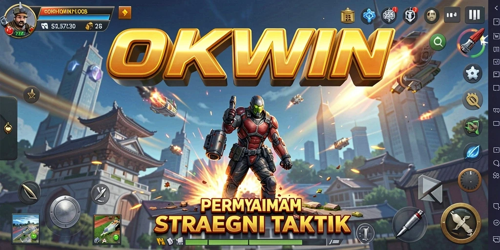 Tampilan gameplay OKWIN yang mendebarkan dengan berbagai strategi di medan perang.
