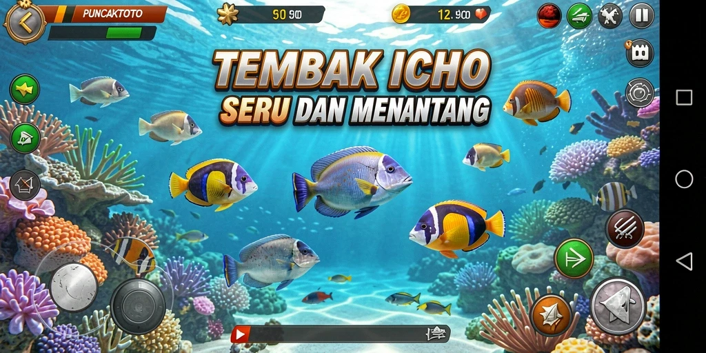 Screenshot gameplay PUNCAKTOTO: Menembak ikan dengan senjata canggih.