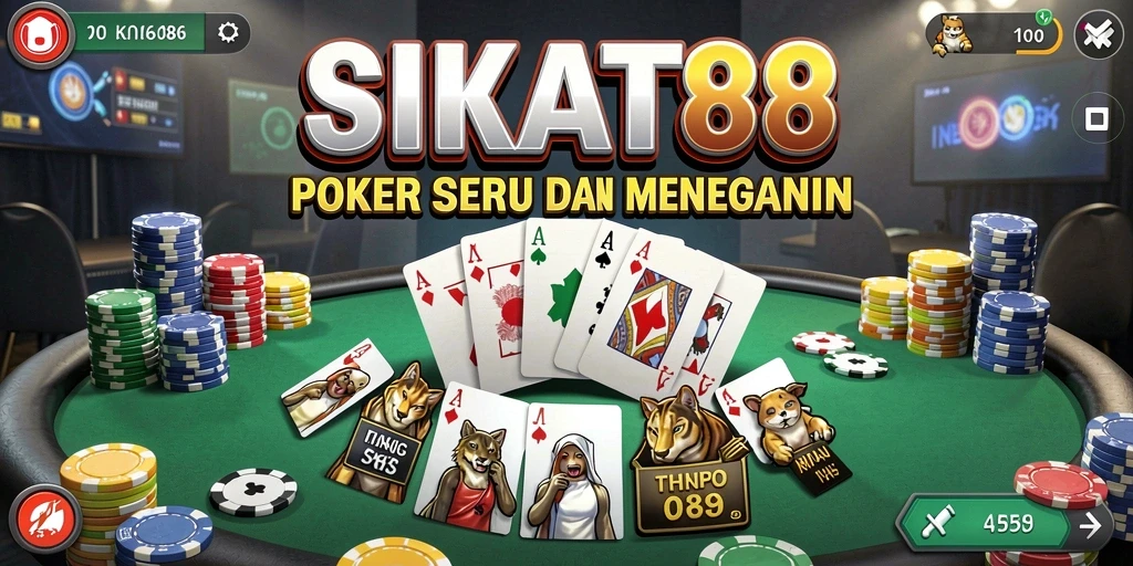 Tampilan gameplay SIKAT88 dengan suasana meja poker yang menegangkan.