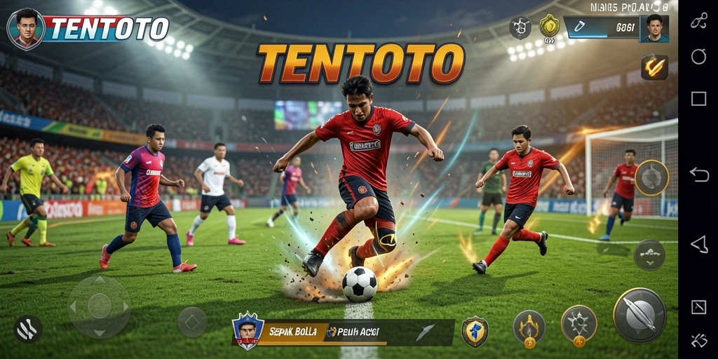 Gameplay TENTOTO yang menarik dan penuh aksi sepak bola.
