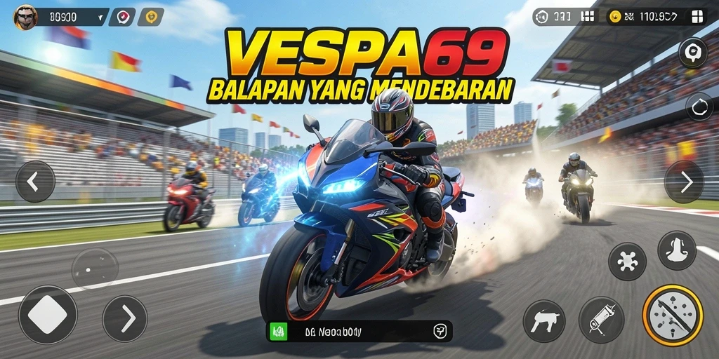 Tampilan gameplay VESPA69 dengan aksi balapan motor yang seru.
